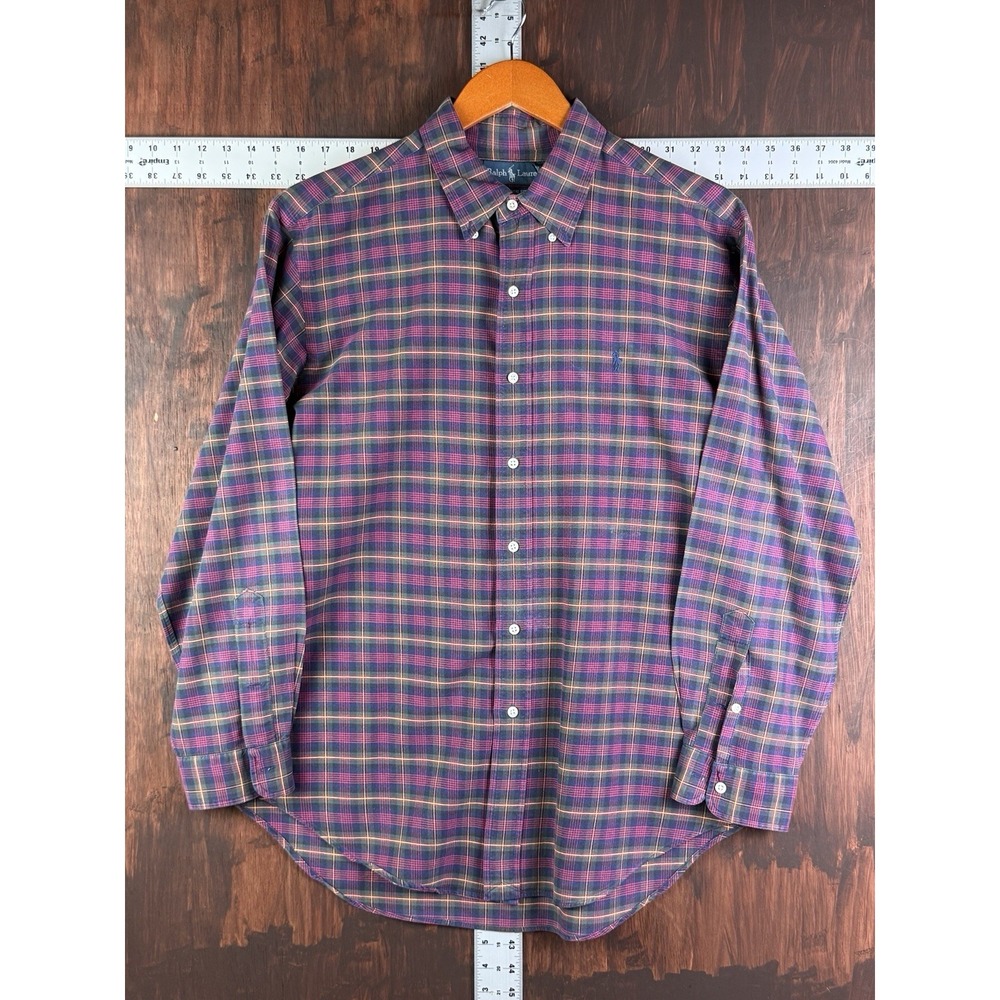 RALPH LAUREN Button Down Shirt Plaid Classic Fit‎ Red Green Yellow Men's Large